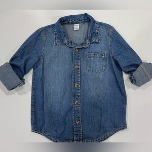 Boys 5T Baby Gap denim long sleeve button down shirt sleeve rolls up into 3/4